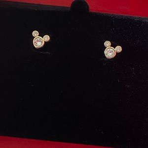 Mickey Mouse Cubic Zirconia Gold Dainty Earrings